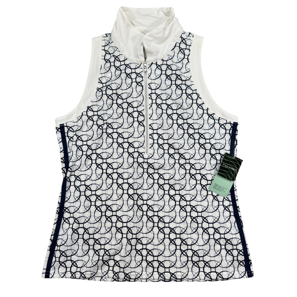 NEW Inphorm Tank Top Women's Large White Geometric Sleeveless 1/4 Zip Athletic